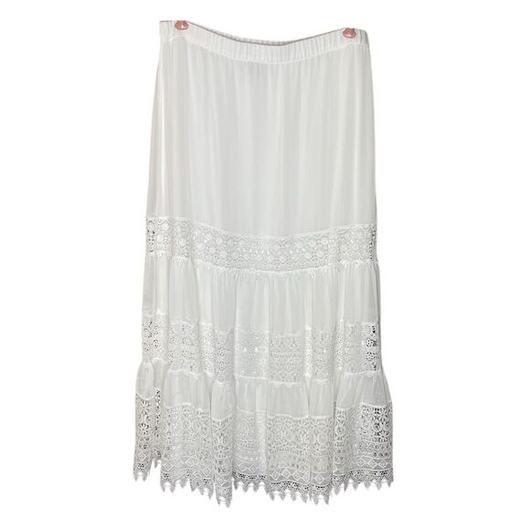 Chico's Dresses & Skirts - Chico's Women's White Lace-Inset Maxi Skirt Size 1 Casual Long